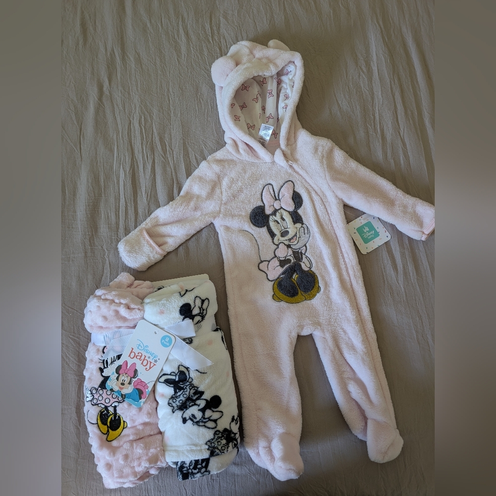 Disney Baby Long-Sleeve Hooded Jumpsuit And Baby Blankets